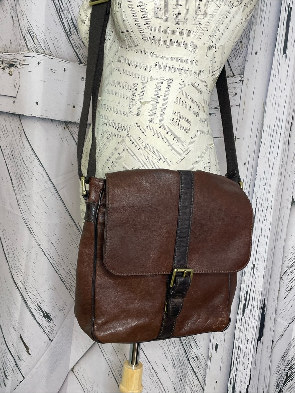 Fossil Brown Leather Messenger Crossbody Handbag